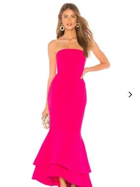 Lovers + Friends Strapless Hot Pink Tiered Maxi Dress